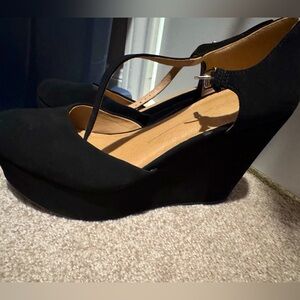 Black suede wedge heels